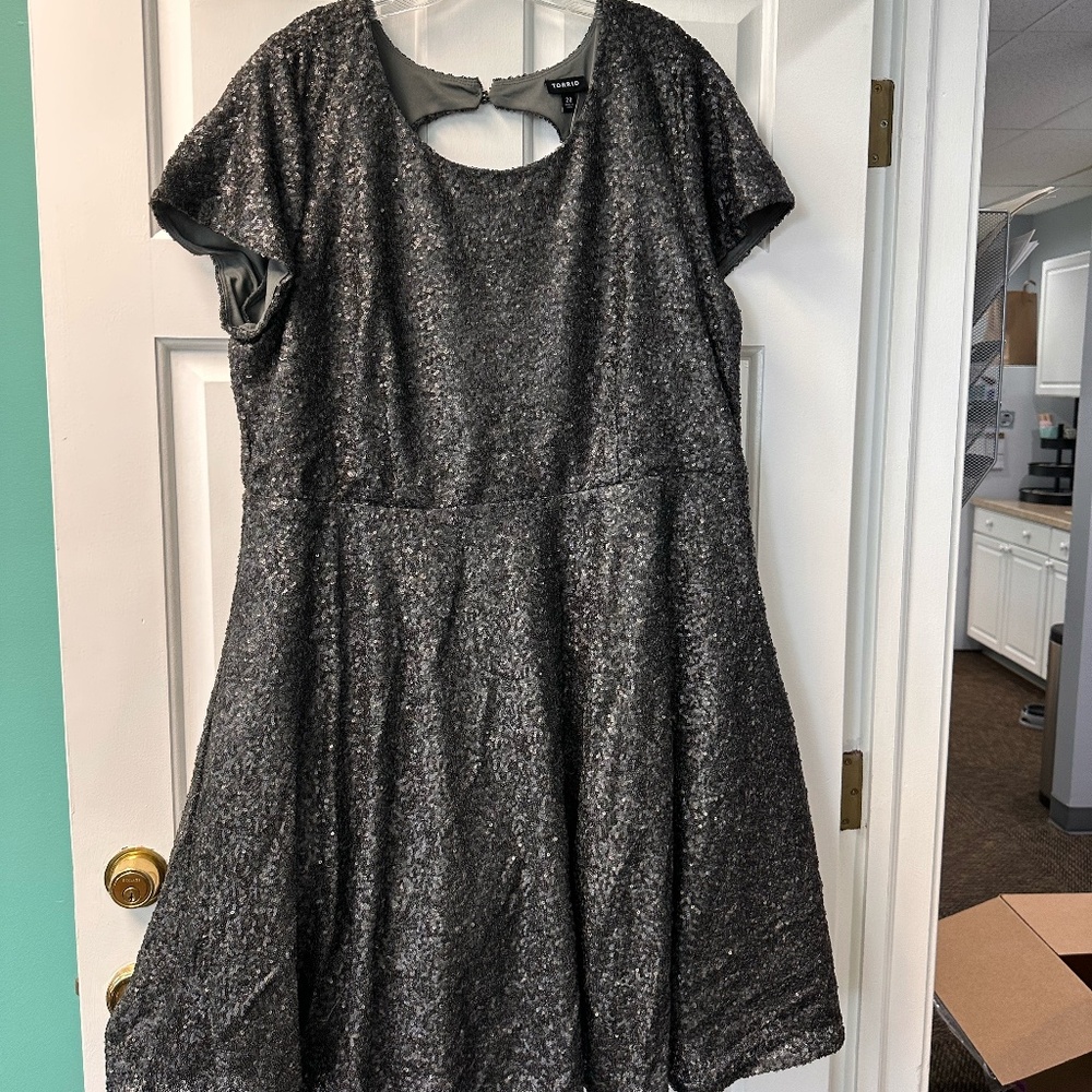 Torrid Dark Silver Sequin Fit-and-Flare Dress
